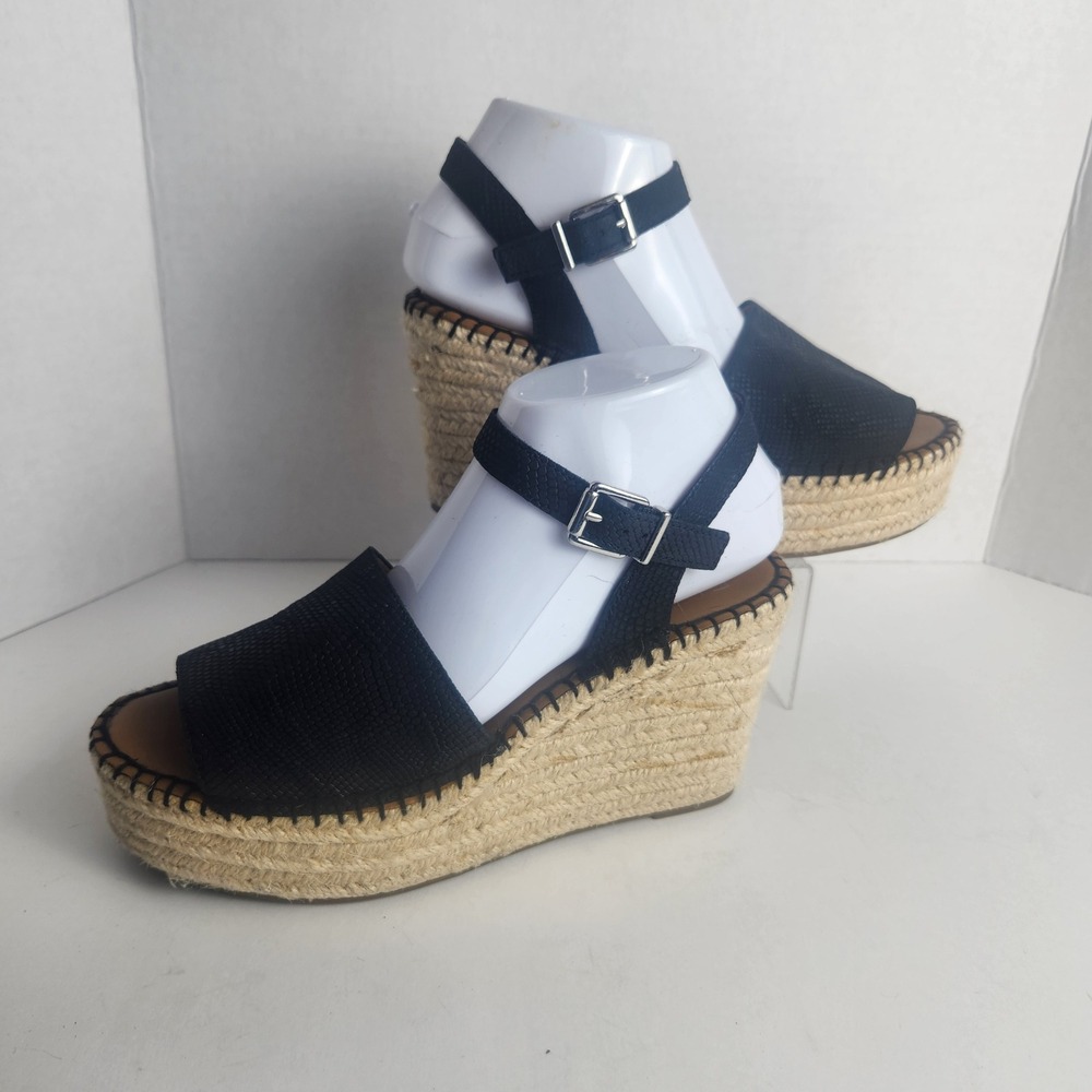 Franco Sarto Black Espadrille Wedge Sandals Platform Ankle Strap Womens 8M